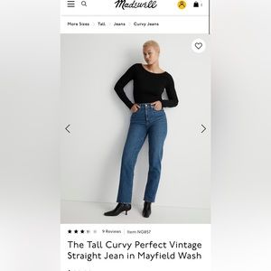 NWT: The Tall Curvy Perfect Vintage Straight Jean in Mayfield Wash